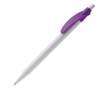 Witte plastic pen met gekleurde gebogen clip kleur paars