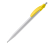 Witte plastic pen met gekleurde gebogen clip kleur geel
