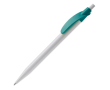 Witte plastic pen met gekleurde gebogen clip kleur turkoois
