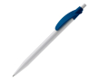 Witte plastic pen met gekleurde gebogen clip kleur donkerblauw