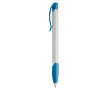 Witte plastic pen met gekleurde gebogen clip gemaakt in de EU kleur wit/blauw
