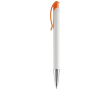 Witte plastic pen met details op de drukknop kleur oranje
