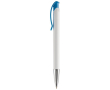 Witte plastic pen met details op de drukknop kleur wit/blauw