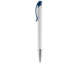 Witte plastic pen met details op de drukknop kleur donkerblauw