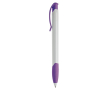 Witte plastic pen met gekleurde gebogen clip gemaakt in de EU kleur paars