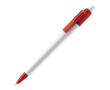 Witte pen met gekleurde details op de punt en clip gemaakt in de EU kleur rood