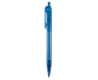 Transparante plastic pen met detail op de drukknop kleur doorzichtig blauw