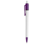 Witte pen met gekleurde details op de punt en clip gemaakt in de EU kleur paars