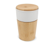 Keramische beker met bamboedetails en drukdeksel kleur wit
