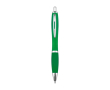 Balpen met blauwe inkt van gerecycled plastic met rubberen grip kleur groen