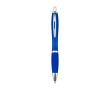 Balpen met blauwe inkt van gerecycled plastic met rubberen grip kleur blauw