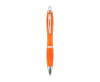 Balpen met blauwe inkt van gerecycled plastic met rubberen grip kleur oranje