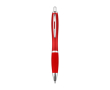 Balpen met blauwe inkt van gerecycled plastic met rubberen grip kleur rood