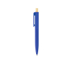 Balpen van gerecycled plastic met bamboe drukknop, blauwe inkt kleur blauw