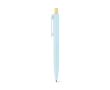Balpen van gerecycled plastic met bamboe drukknop, blauwe inkt kleur pastel blauw