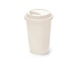 Gepersonaliseerde herbruikbare plastic to go beker met deksel 450ml kleur gebroken wit