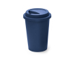 Gepersonaliseerde herbruikbare plastic to go beker met deksel 450ml kleur marineblauw