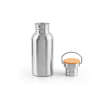 RVS-fles met bamboe dop met draaglus 580ml kleur mat zilver