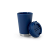 Reisbeker van kunststof met dubbele wand en klapdeksel 410ml kleur marineblauw