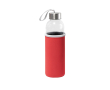 Glazen waterfles met roestvrijstalen dop en band, 520ml kleur rood