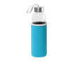 Glazen waterfles met roestvrijstalen dop en band, 520ml kleur lichtblauw