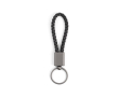 Rechthoekige sleutelhanger met gevlochten polyester koord en metalen afwerking kleur zwart