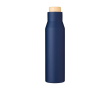 Lekvrije thermosfles van roestvrij staal met bamboedop 500ml kleur marineblauw