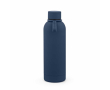 Thermosfles van gerecycled RVS met siliconen handgreep 490 ml kleur marineblauw