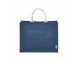 Gelamineerde jute boodschappentas met katoenen hengsels 20 L kleur marineblauw