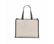 Shopper van gerecycled katoen en jute met lange hengsels 300 g/m² kleur zwart