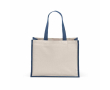 Shopper van gerecycled katoen en jute met lange hengsels 300 g/m² kleur marineblauw