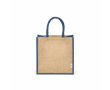 Gelamineerde jute boodschappentas met katoenen hengsels 16 L kleur marineblauw
