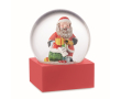 Glazen bol met een kerstman erin en basis van polystone kleur rood