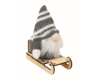 Houten kerstdecoratie: gnoom op slee met katoen vulling kleur grijs