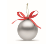 Kerstbal om op te hangen met lint, geleverd in een geschenkdoos kleur zilver