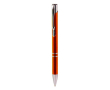 Balpen van gerecycled aluminium met drukmechanisme blauwe inkt kleur rood-bruin