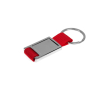 Metalen sleutelhanger met textiel band in eigentijds design kleur rood