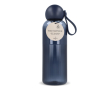 Effen plastic fles met ronde dop en draaglus 600 ml kleur marineblauw