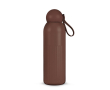 Thermofles van staal in effen kleur met ronde dop en draaglus 500 ml kleur donker bruin