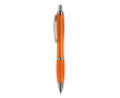 Transparante kunststof pen met metallic details en blauwe inkt kleur doorzichtig oranje
