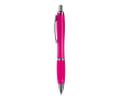 Transparante kunststof pen met metallic details en blauwe inkt kleur roze