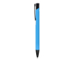 Gerecyclede aluminium pen met zwarte clip en blauwe inkt kleur lichtblauw