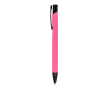 Gerecyclede aluminium pen met zwarte clip en blauwe inkt kleur roze