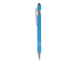 Pen van gerecycled aluminium met stevige clip en blauwe inkt kleur lichtblauw