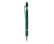 Pen van gerecycled aluminium met stevige clip en blauwe inkt kleur donkergroen