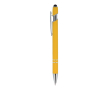 Pen van gerecycled aluminium met stevige clip en blauwe inkt kleur geel