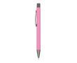Aluminium pen met soft touch, slanke body en zwarte inkt kleur roze