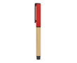 Bamboe rollerpen met dop en kunststof clip, zwarte inkt kleur donkerrood