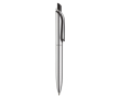 Gemetalliseerde plastic pen met clip en blauwe jumbo navulling kleur zilver