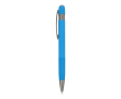 Aluminium klikpen met verticale strepen, blauwe inkt kleur lichtblauw